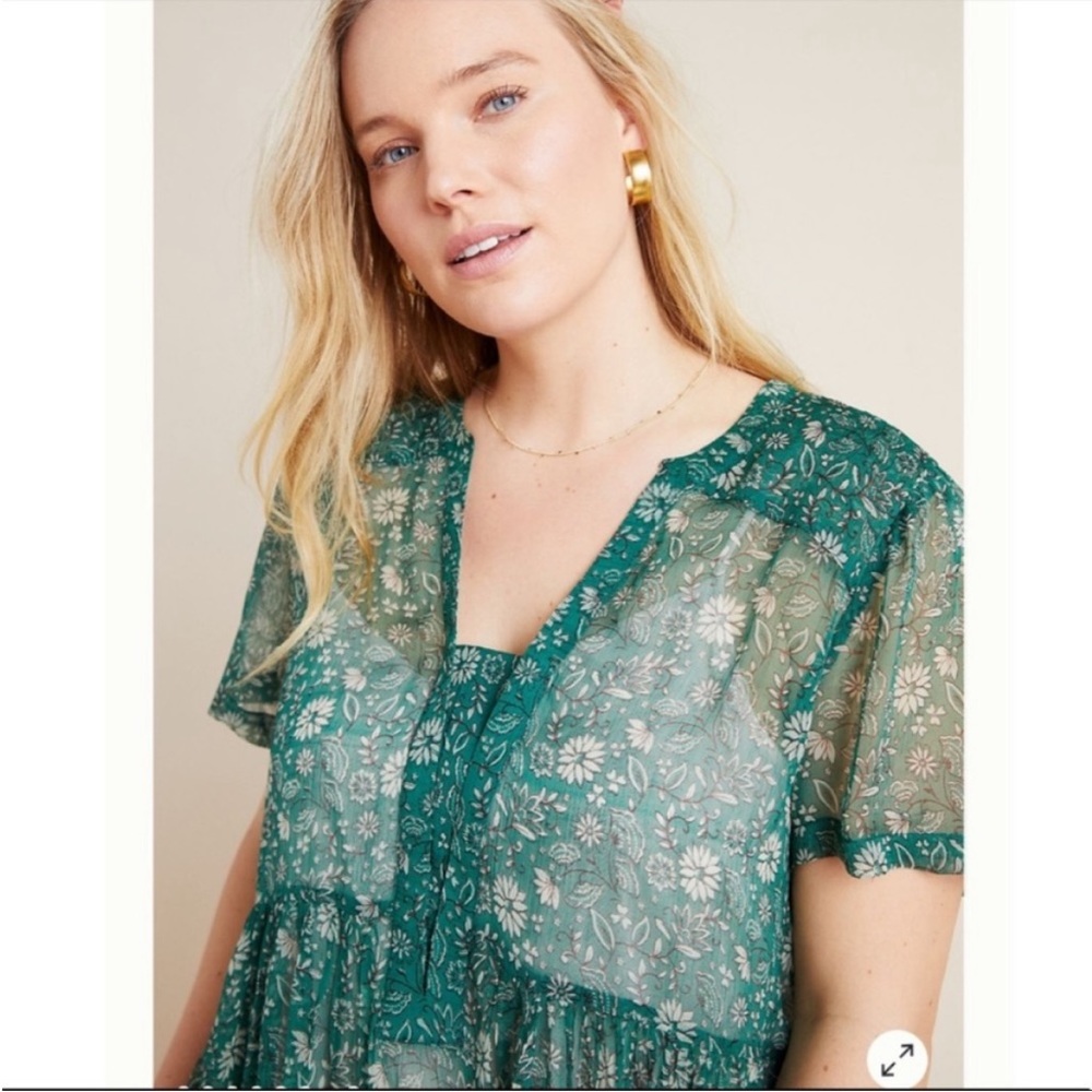 Anthropologie Maeve Adrian Dress Tunic Sheer with Slip Attached Size Small 💚🎀 - Picture 7 of 9